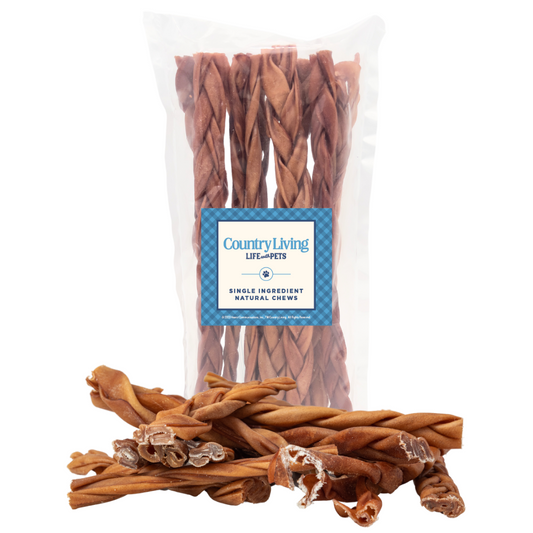 Country Living Braided Collagen Stick Dog Treats - 12" Thick (10-Pack)