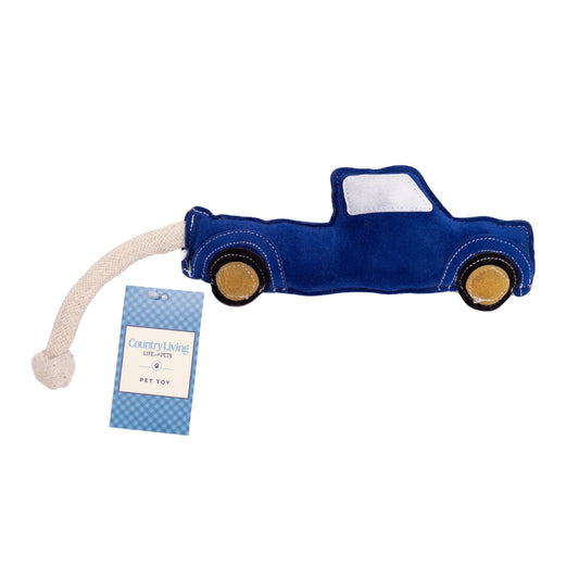 Country Living Vegan Leather Blue Pickup Truck Dog Chew Toy