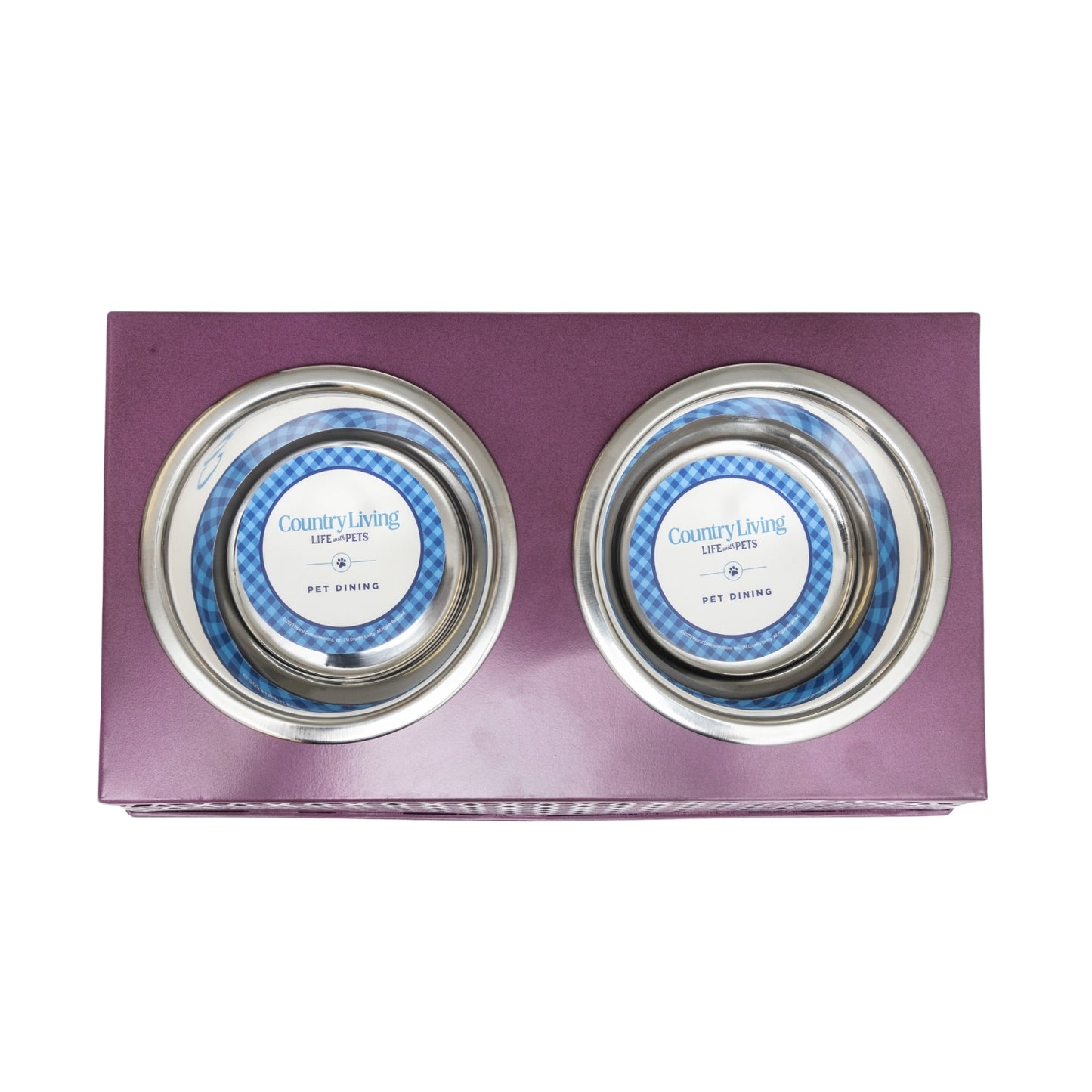 Country Living Elevated Dog Feeder with 2 Stainless Steel Bowls (32oz each) – Ideal for Medium to Large Dogs – Plum Wine