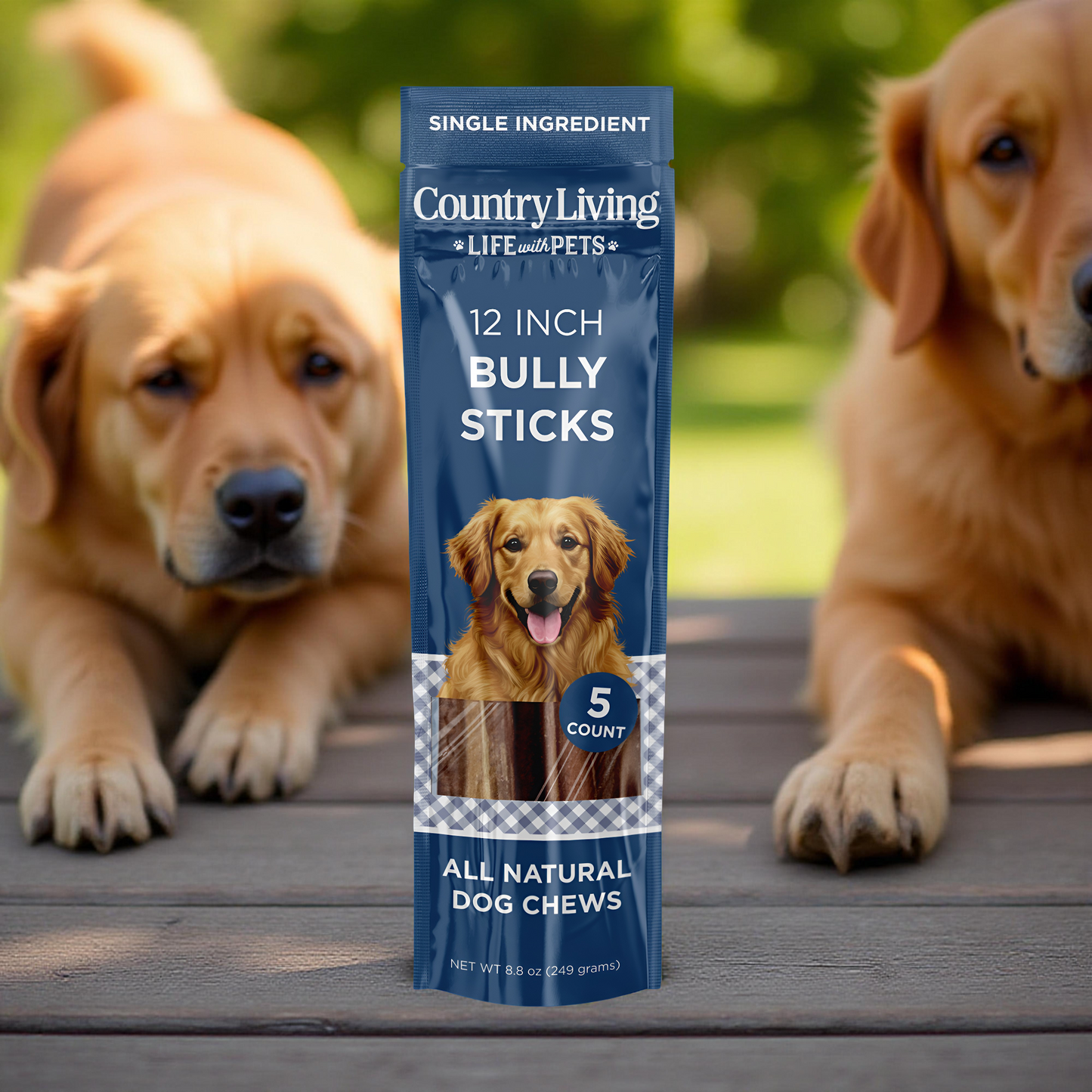 Country Living 12” Bully Sticks for Dogs – Standard – 5 Count Bag – All-Natural, Single-Ingredient, Long-Lasting Dog Chews