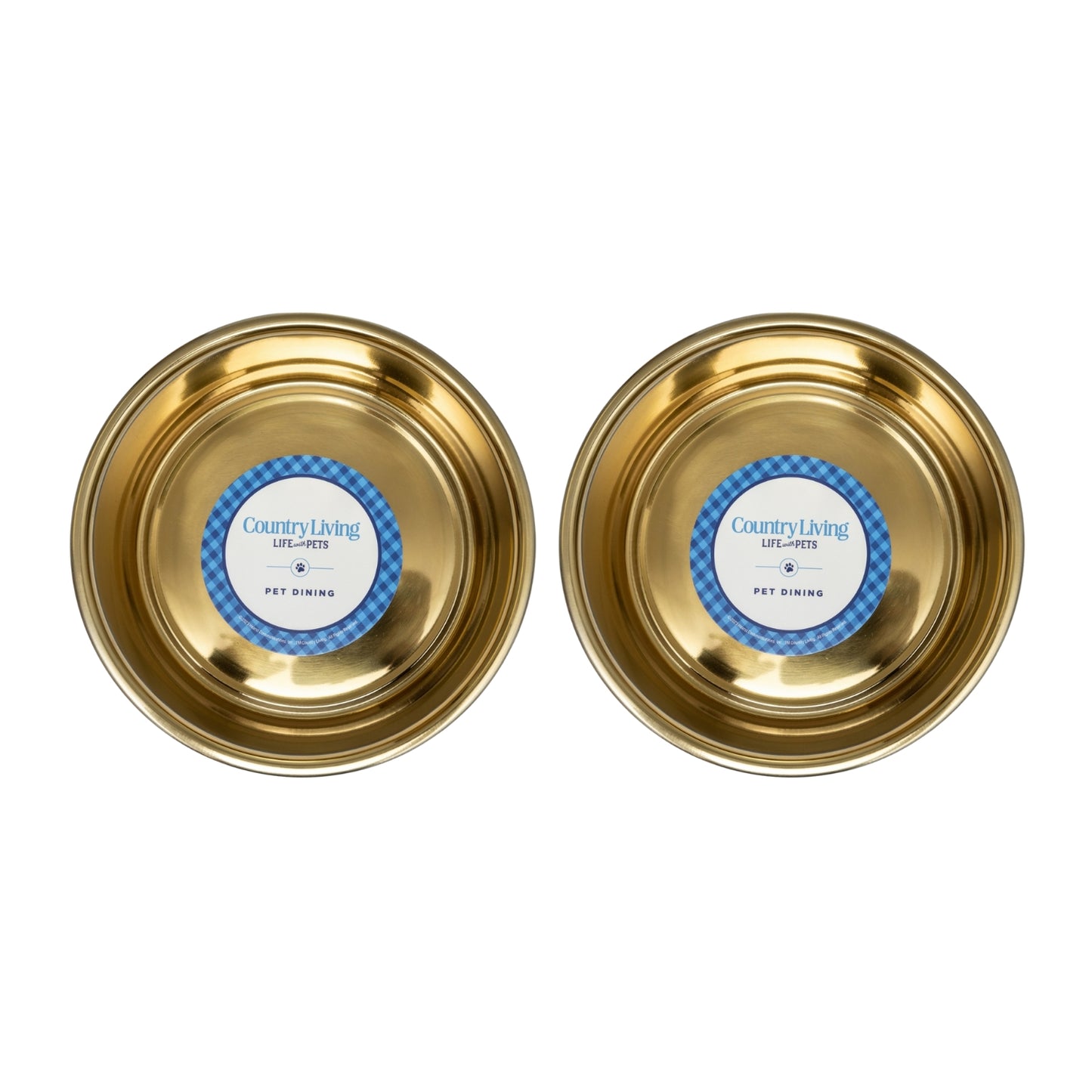 Country Living Set of 2 Durable Gold Stainless Steel Heavy Dog Bowls