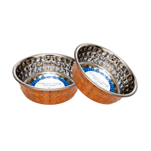 Country Living Set of 2 Bronze-Toned Hammered Stainless Steel Eco Bowl for Pets