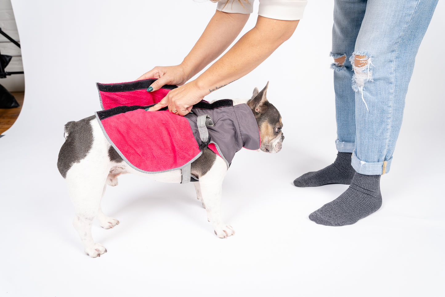2-in-1 Thermal Dog Fleece Jacket with Removable Harness – Fuchsia