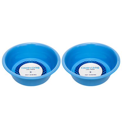 Country Living Set of 2 Non-Slip Durable Powder Coated Stainless Steel Heavy Dog Bowls (32oz)