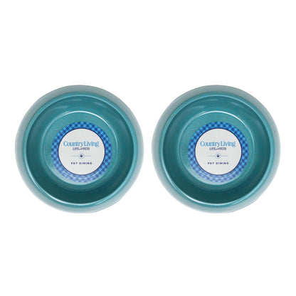Country Living Set of 2 Eco-Friendly Bamboo Dog Bowls (Teal Blue)