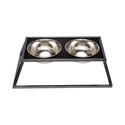 Country Living Elevated Dog Feeder - Galvanized Black Modern Design (2 Bowls - 24 oz each)