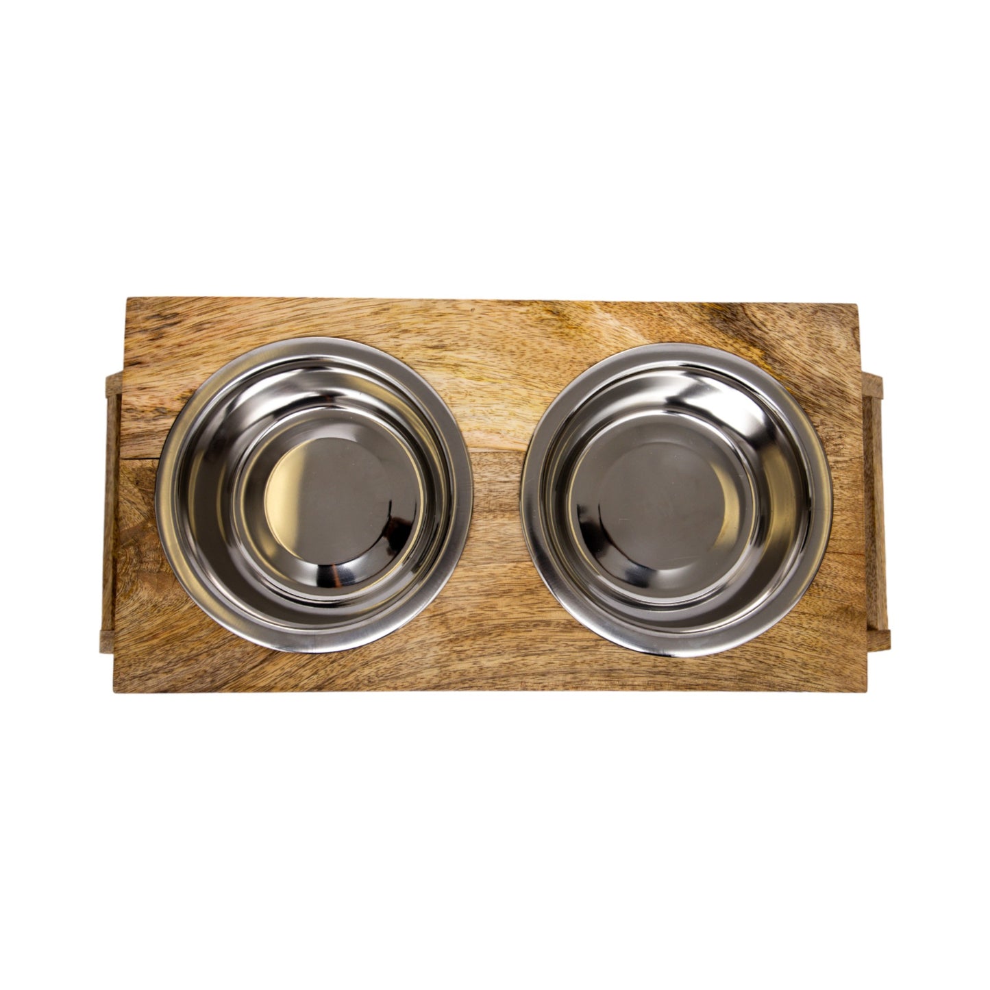 Country Living Elevated Mango Wood Dog Feeder with 2 Stainless Steel Bowls – Natural Polished Finish