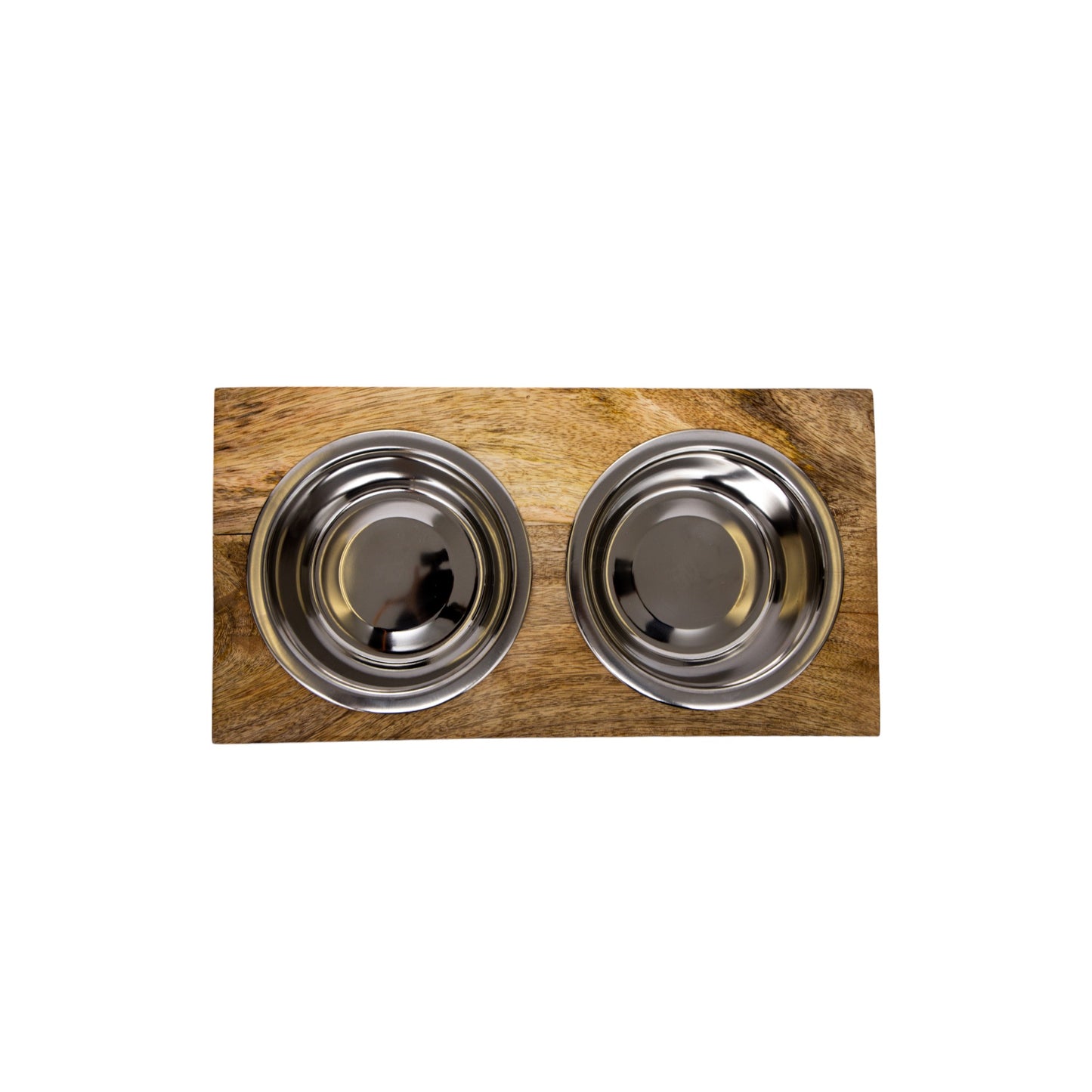 Country Living Elevated Mango Wood Dog Feeder with 2 Stainless Steel Bowls – Natural Polished Finish