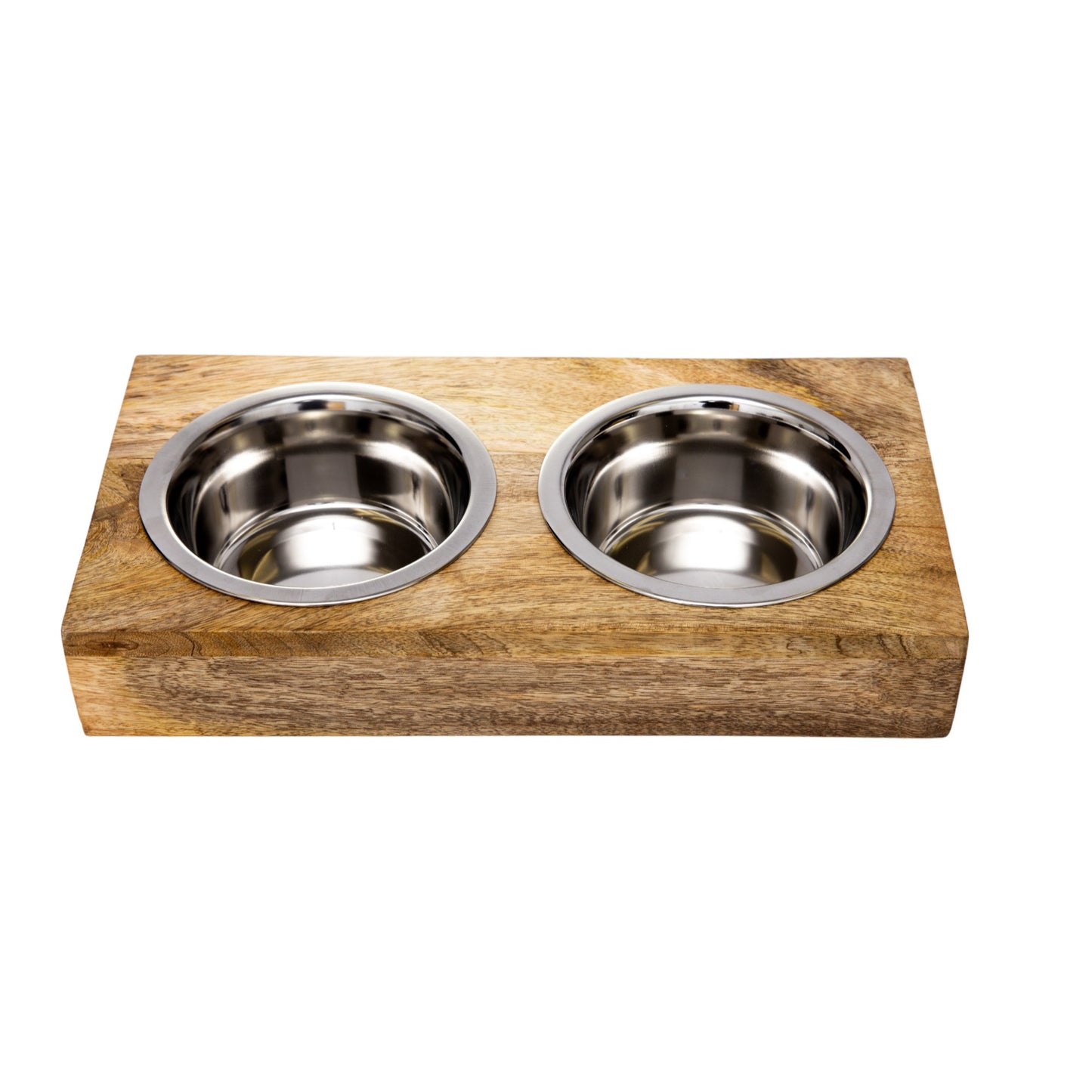 Country Living Elevated Mango Wood Dog Feeder with 2 Stainless Steel Bowls – Natural Polished Finish