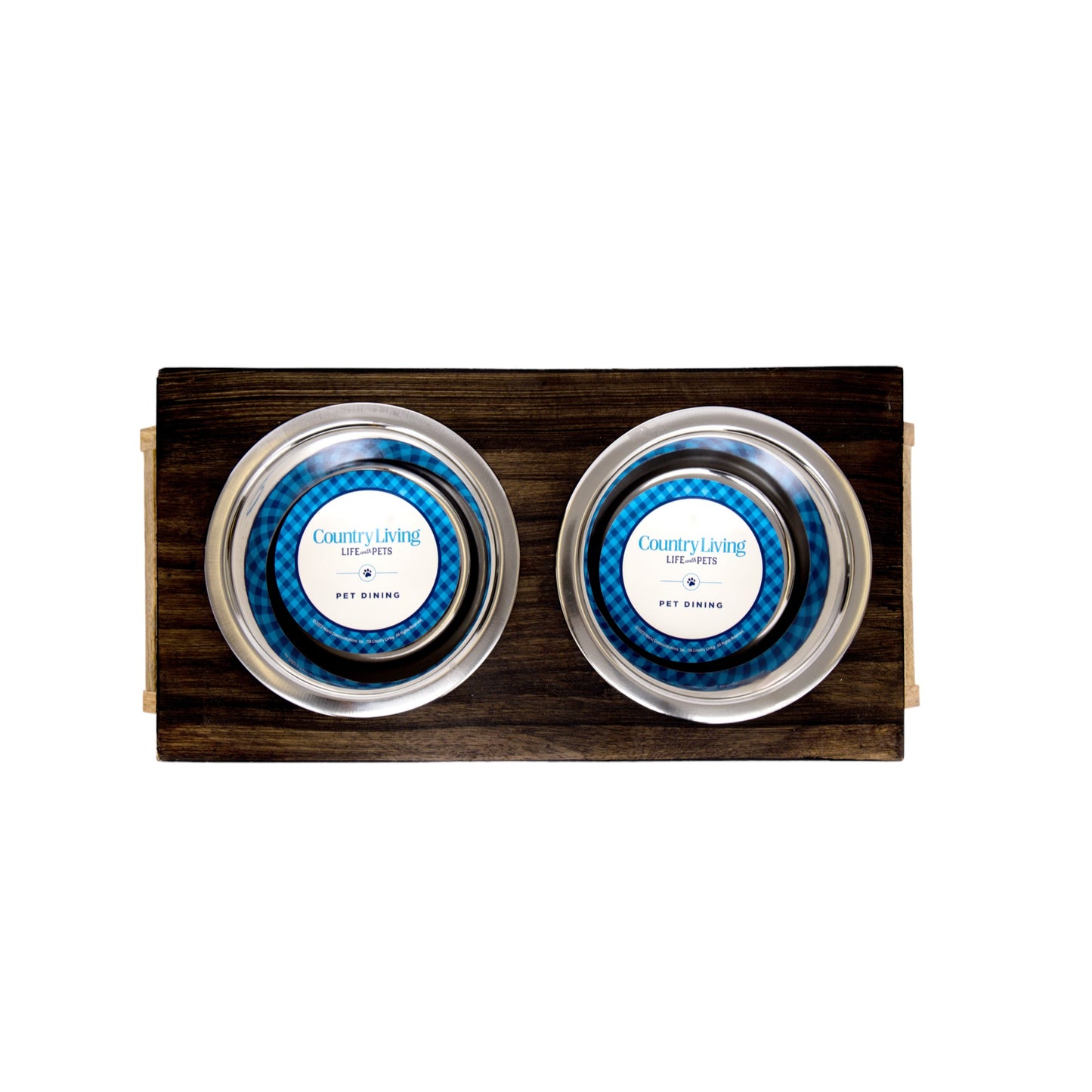 Country Living Elevated Mango Wood Dog Feeder with 2 Stainless Steel Bowls – Brown Polished Finish