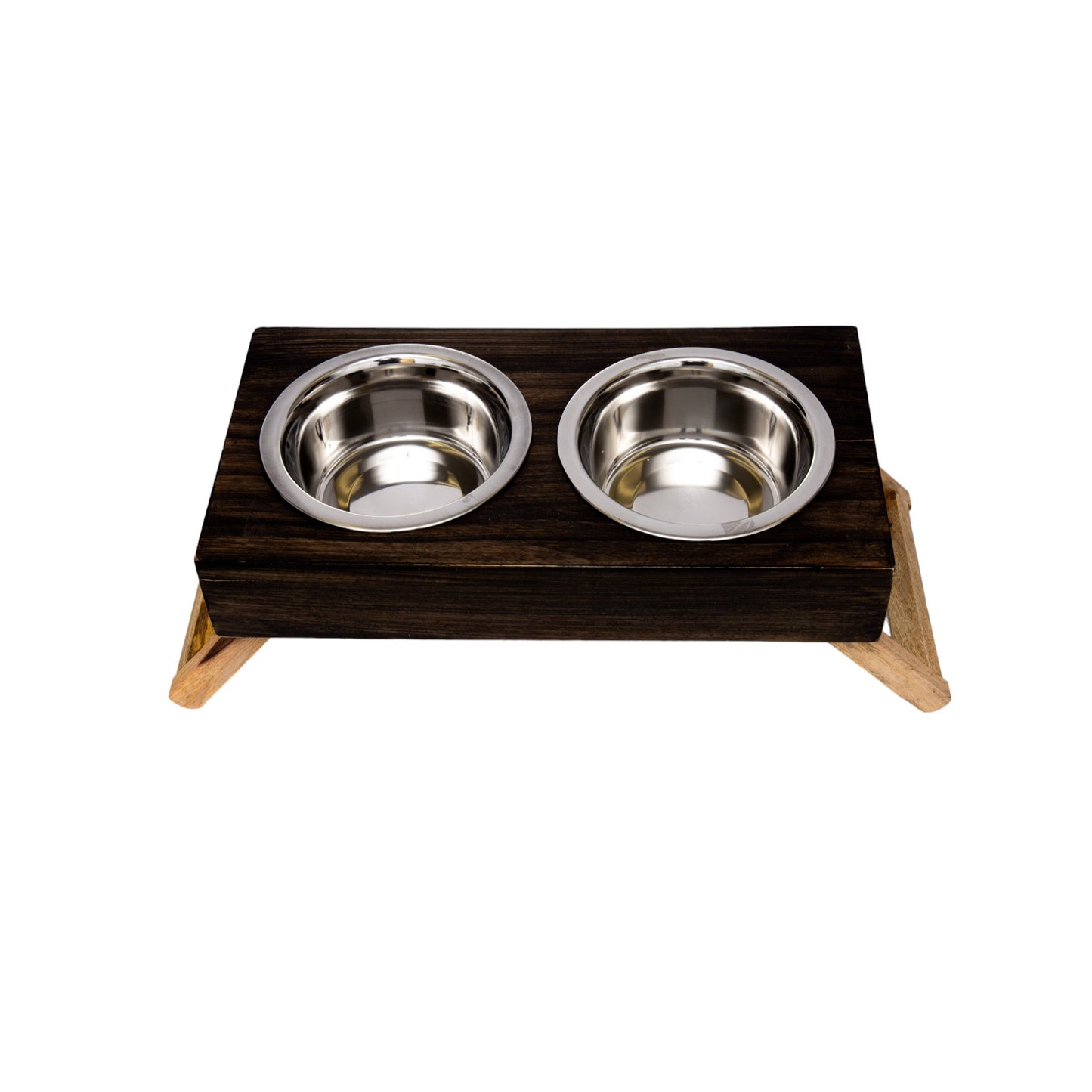 Country Living Elevated Mango Wood Dog Feeder with 2 Stainless Steel Bowls – Brown Polished Finish