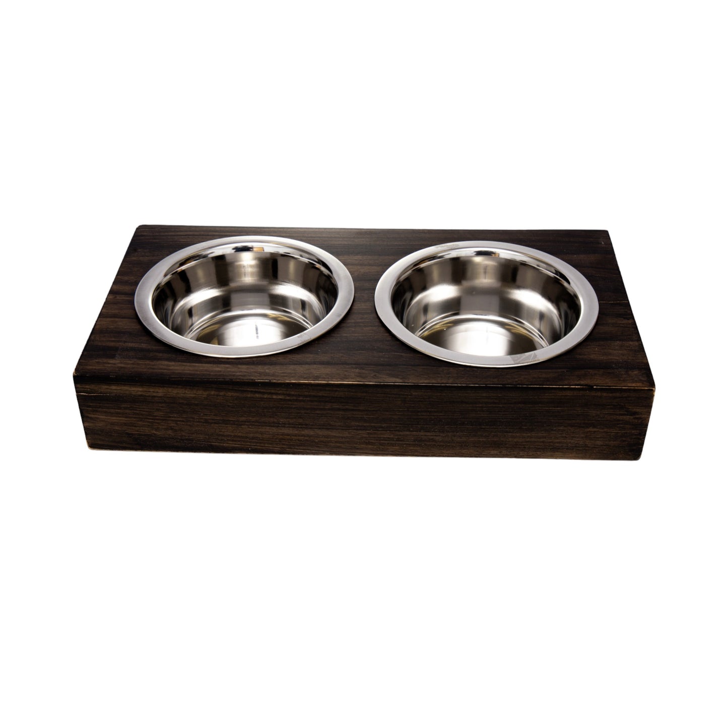 Country Living Elevated Mango Wood Dog Feeder with 2 Stainless Steel Bowls – Brown Polished Finish