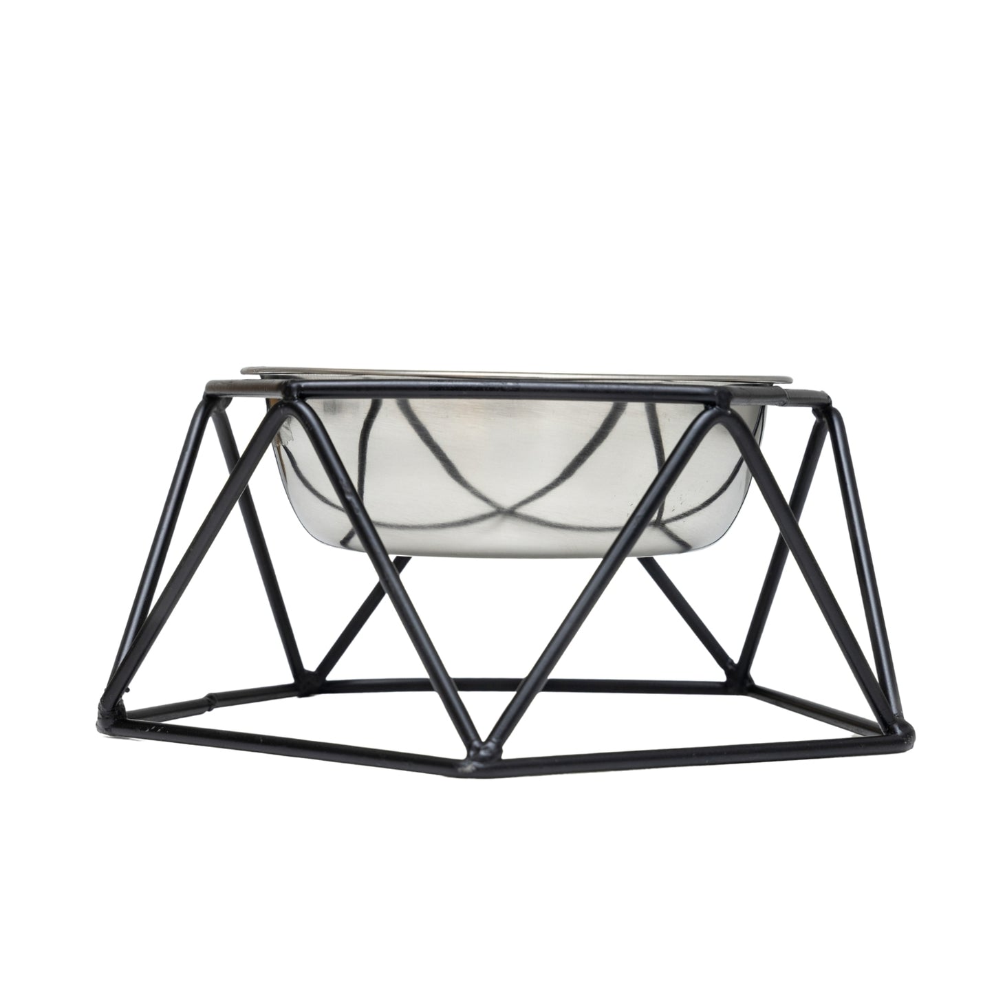 Country Living Modern Hexagonal Black Geometric Dog Feeder with Stainless Steel Bowl