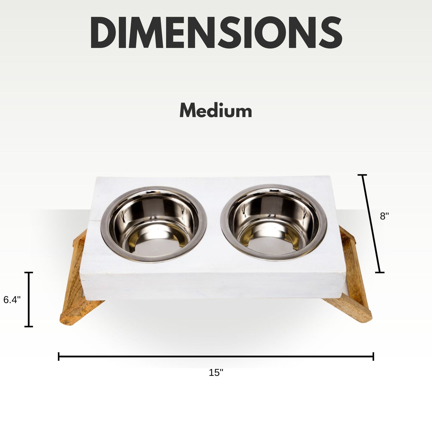 Country Living Elevated Mango Wood Dog Feeder with 2 Stainless Steel Bowls – Distressed White Polished Finish