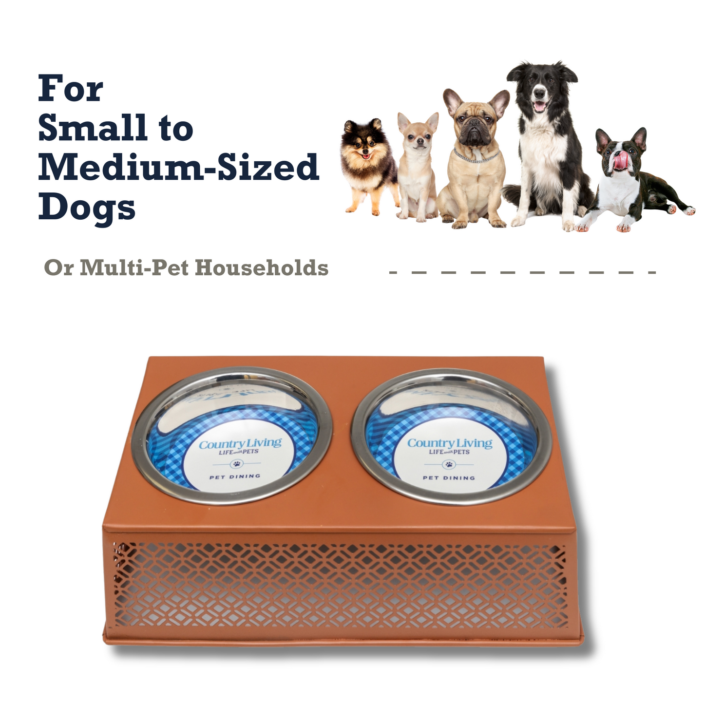 Country Living Elevated Dog Feeder with 2 Stainless Steel Bowls (16oz each) – Ideal for Small to Medium Dogs – Apricot Brandy