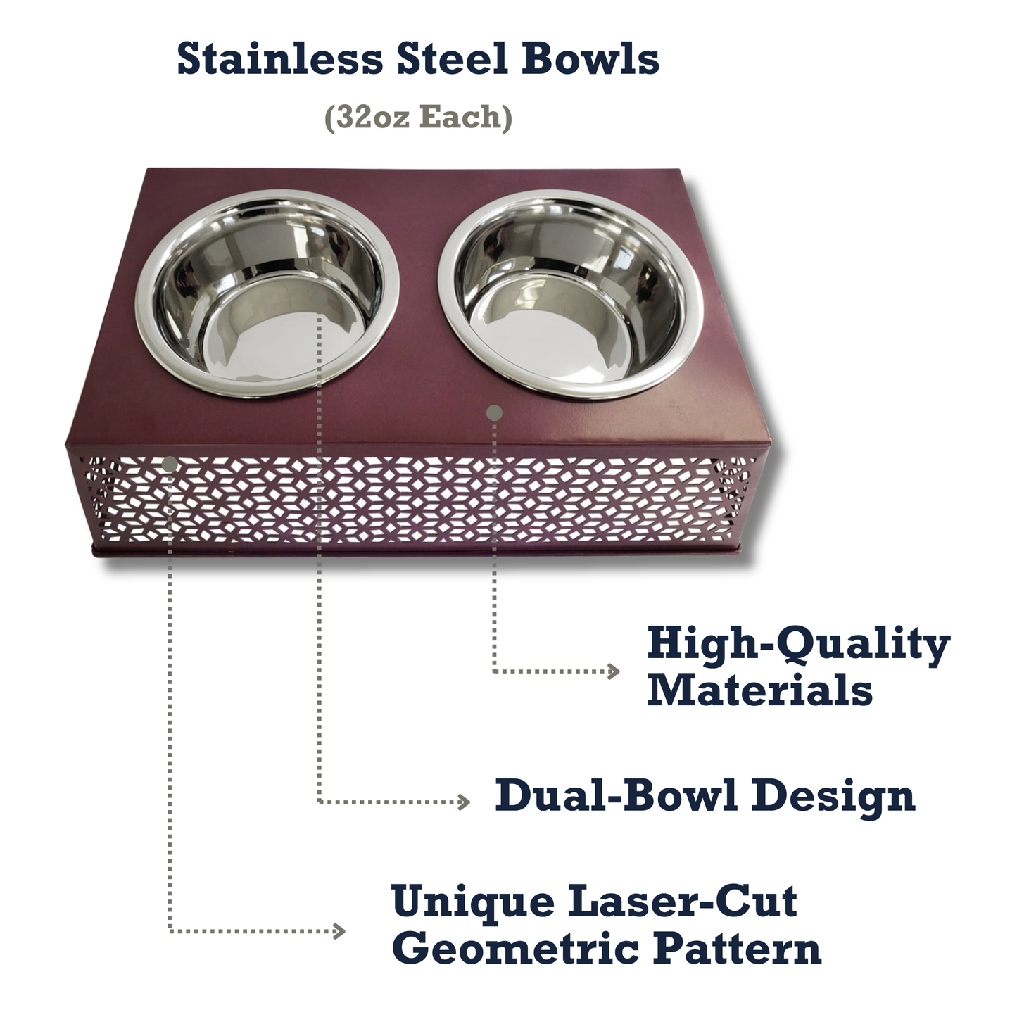Country Living Elevated Dog Feeder with 2 Stainless Steel Bowls (32oz each) – Ideal for Medium to Large Dogs – Plum Wine