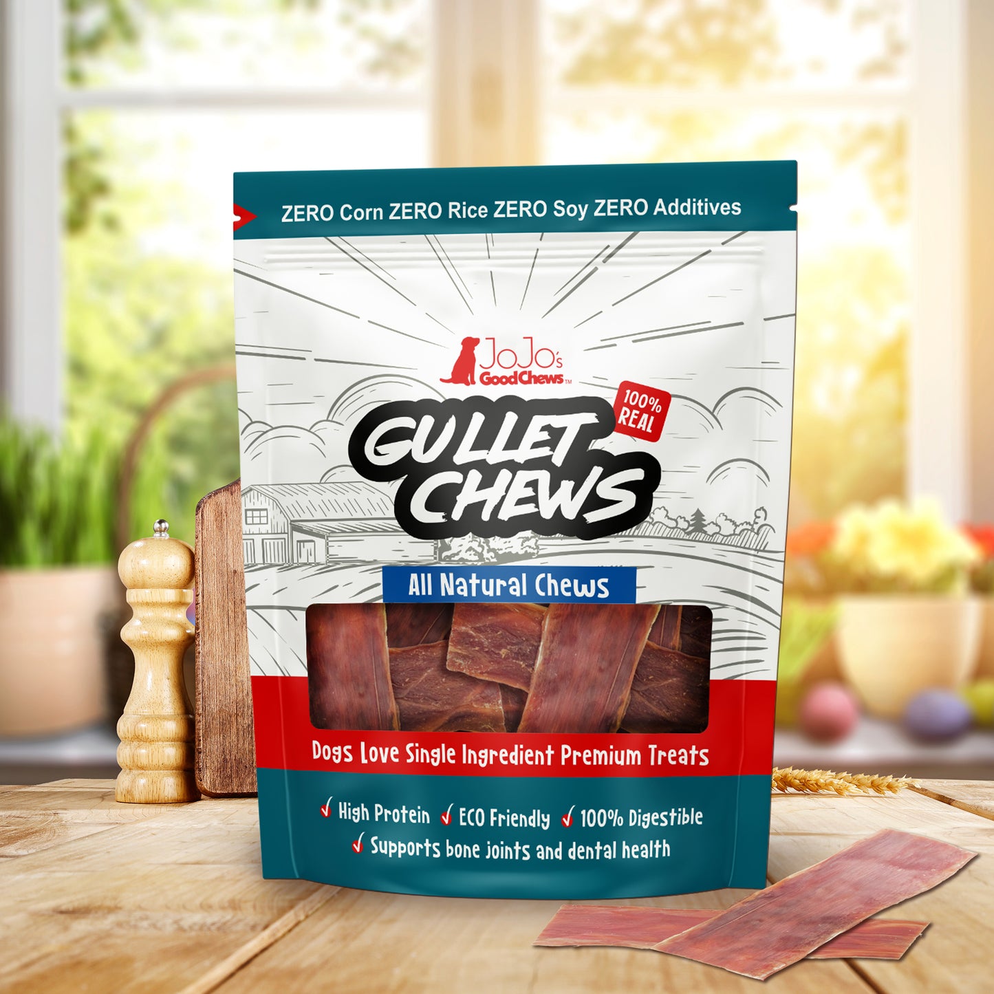 All-Natural Beef Gullet Flats Dog Treats – Nutritious Beef Strips – 6 Inches (12-Pack)