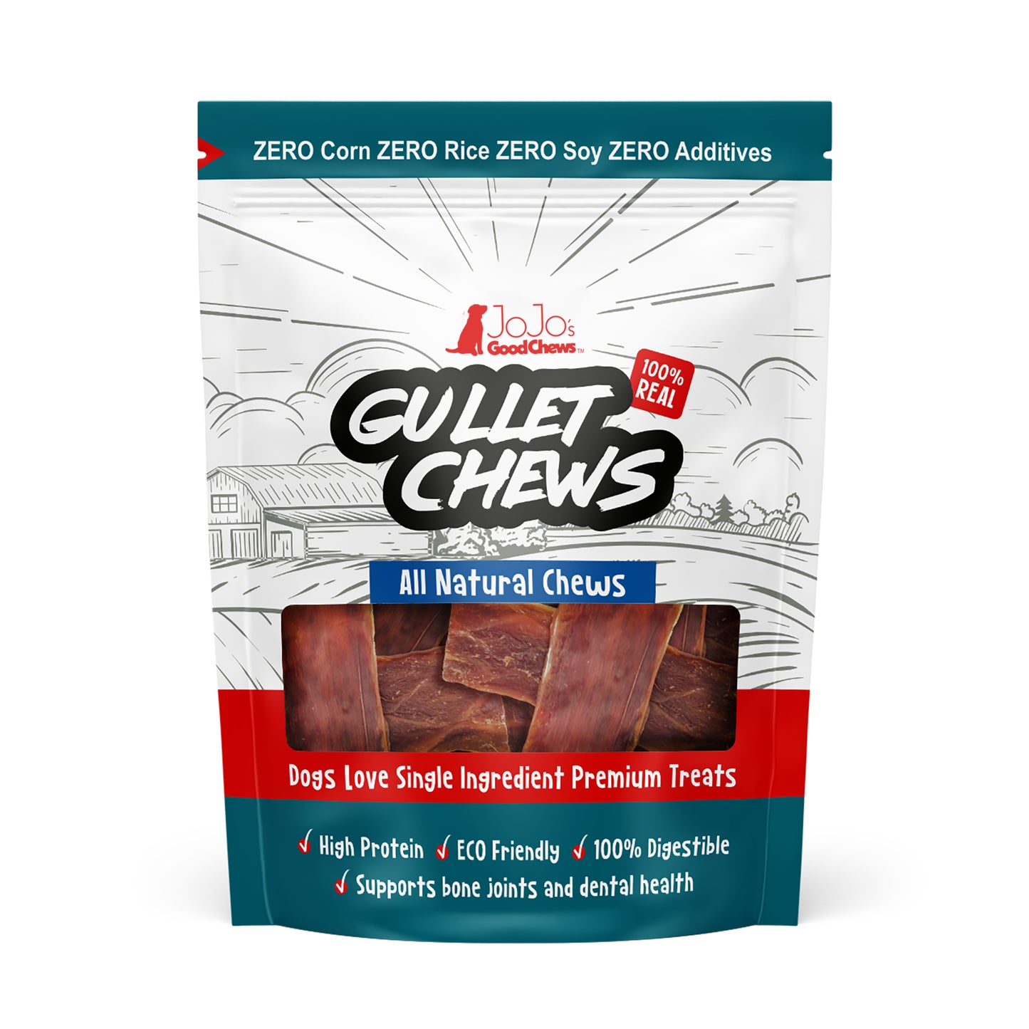 All-Natural Beef Gullet Flats Dog Treats – Nutritious Beef Strips – 6 Inches (12-Pack)