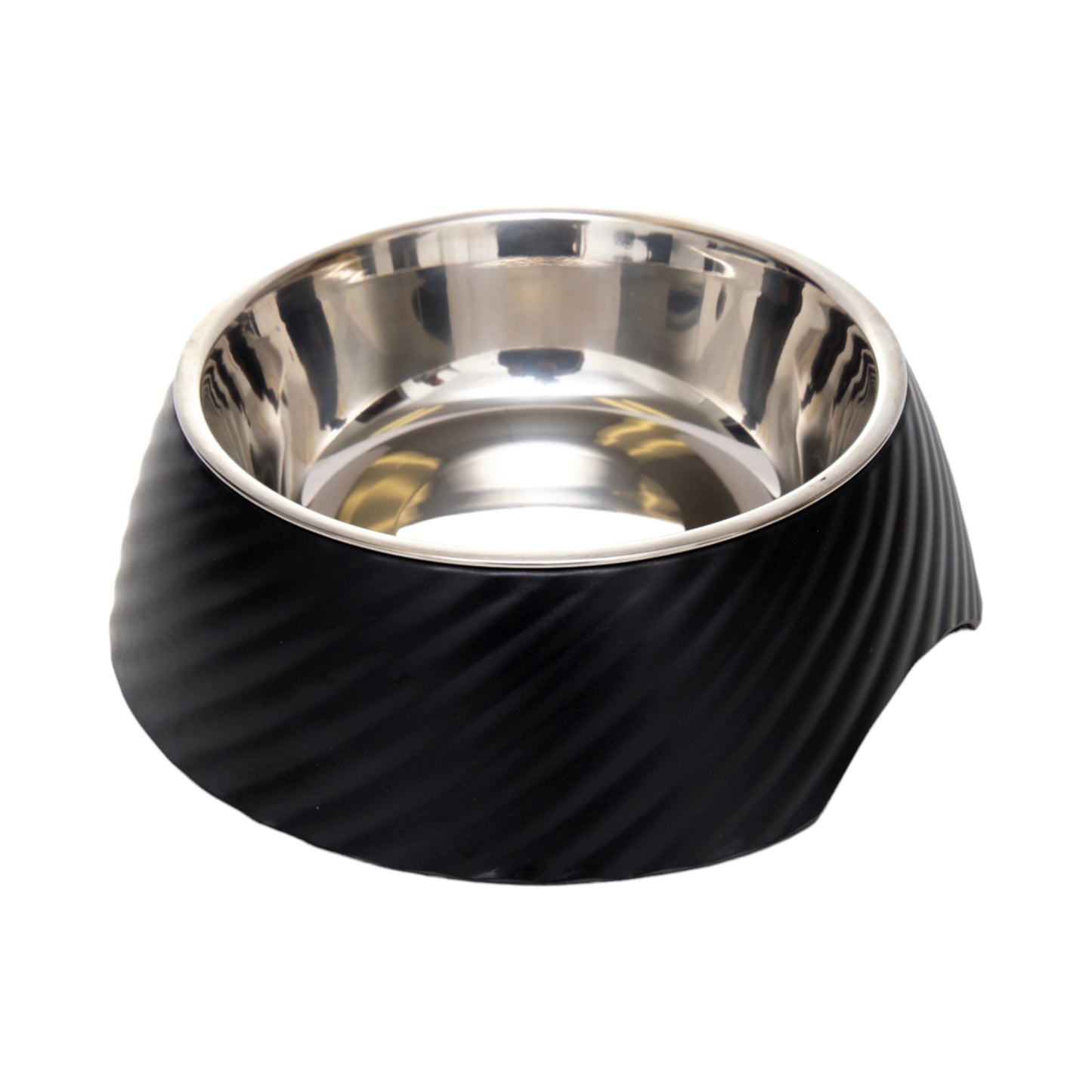Country Living Set of 2 Twill Round Melamine Stainless Steel Dog Bowls (Black)