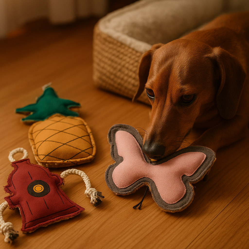 Country Living Dog Chew Toy Set - 3-Piece Canvas & Jute Toys in Pineapple, Fire Hydrant & Butterfly Shapes - Durable, Natural Fibers for Small & Medium Dogs