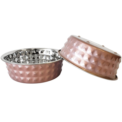 Country Living Set of 2 Rose Quartz Hammered Eco Stainless Steel Pet Bowls