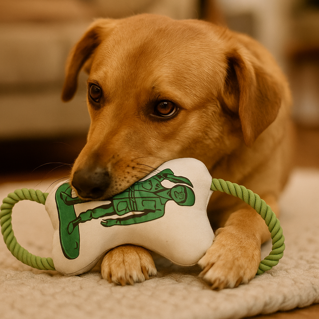 Dog Chew Toy Set - 3-Pack Retro Army Canvas & Fleece Toys with Rope, Crinkle, and Squeakers for Interactive Play