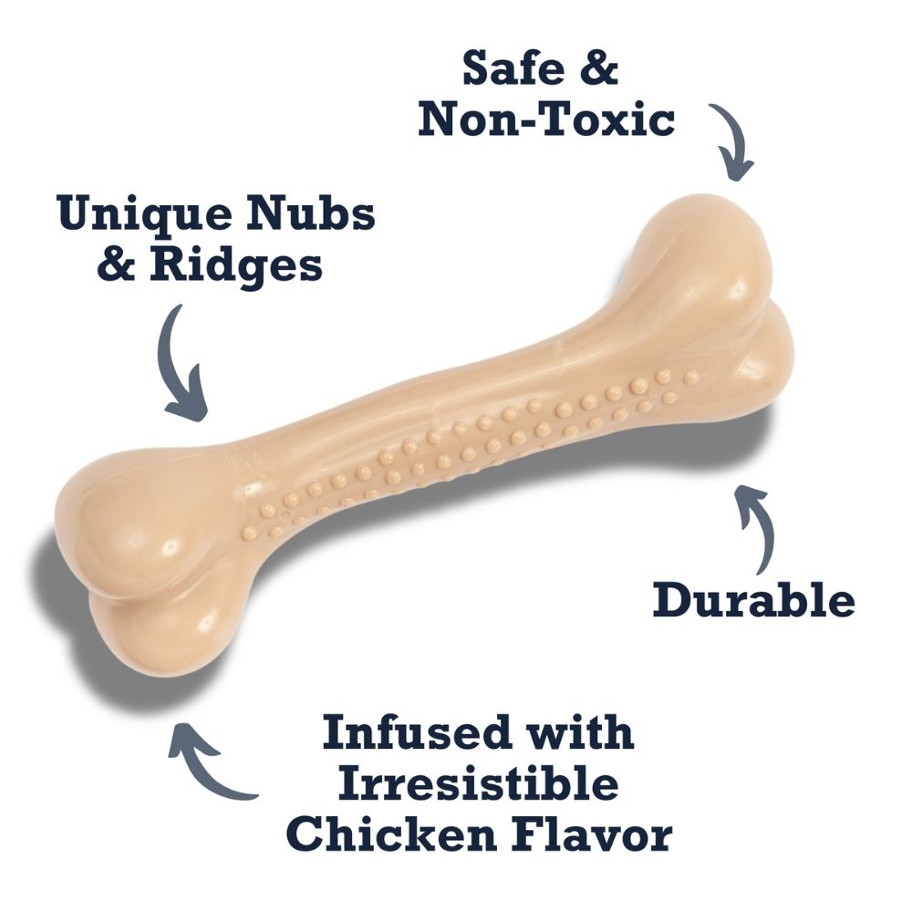 Durable recyclable nylon dog bone chew toy with chicken flavor