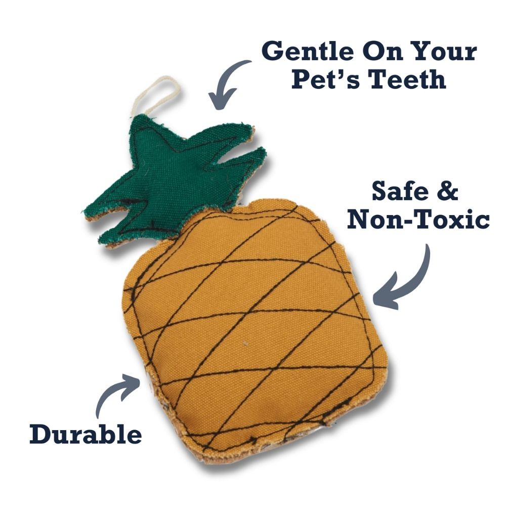 Pineapple-shaped canvas and jute dog chew toy