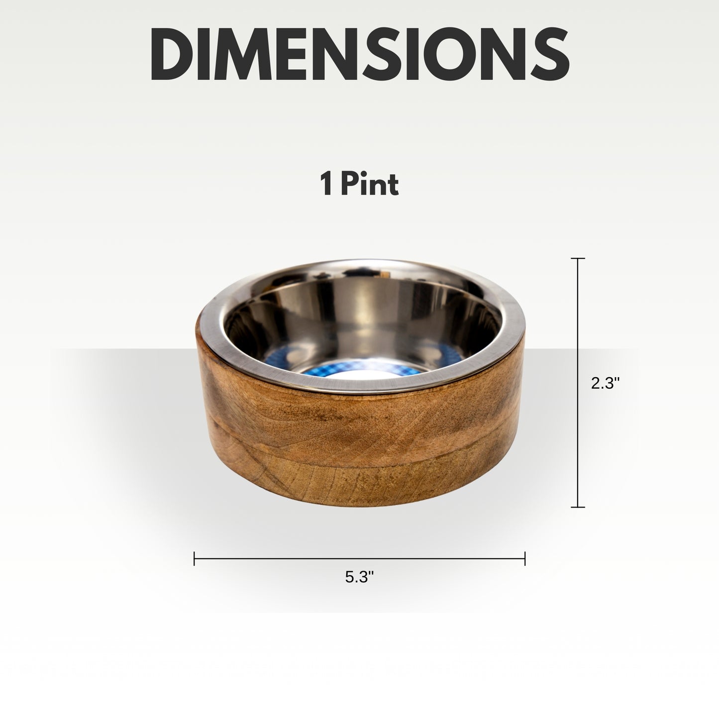 Stainless steel dog bowl with cylindrical mango wood holder