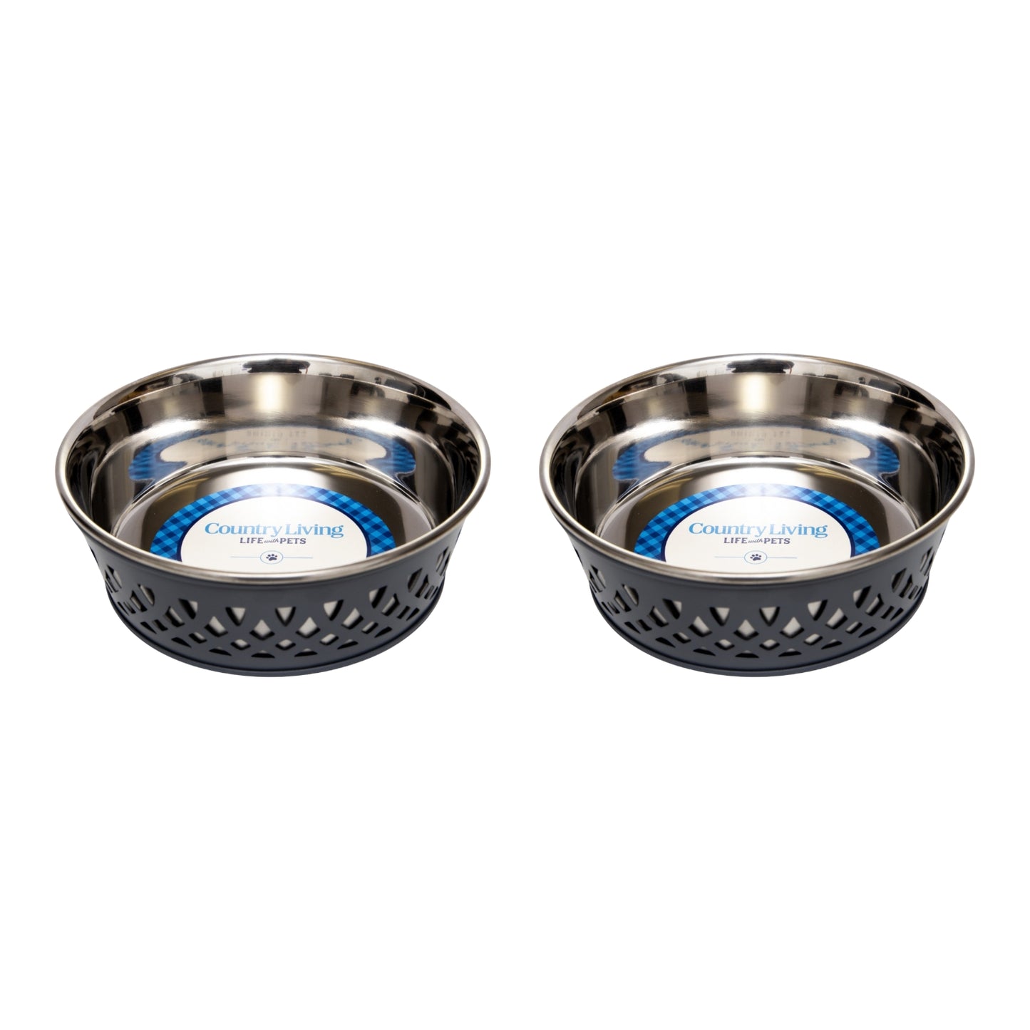 Country Living Set of 2 Stainless Steel Dog Bowls – Farmhouse Style, Ideal for Small to Medium Dogs