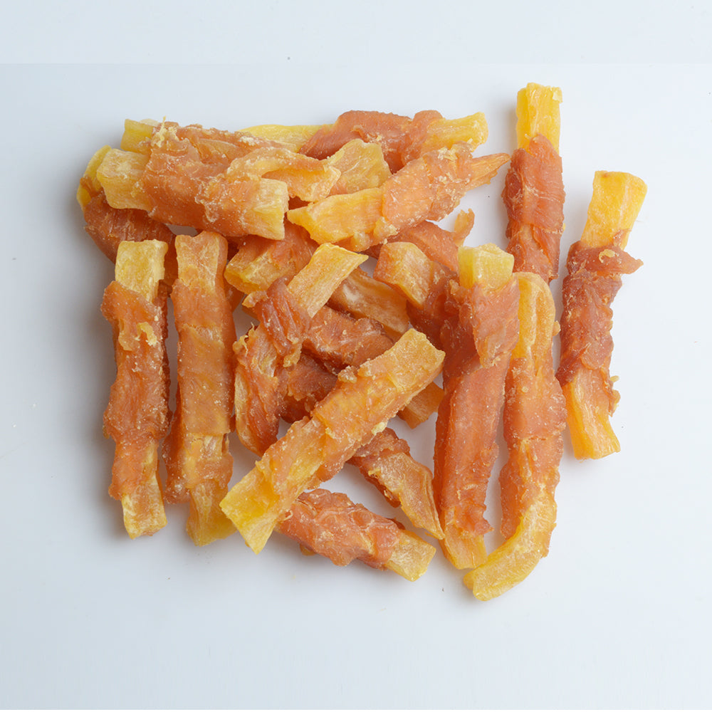 Jack PetPals chicken sweet potato bites dog treats 6 pack hanging clip strip display