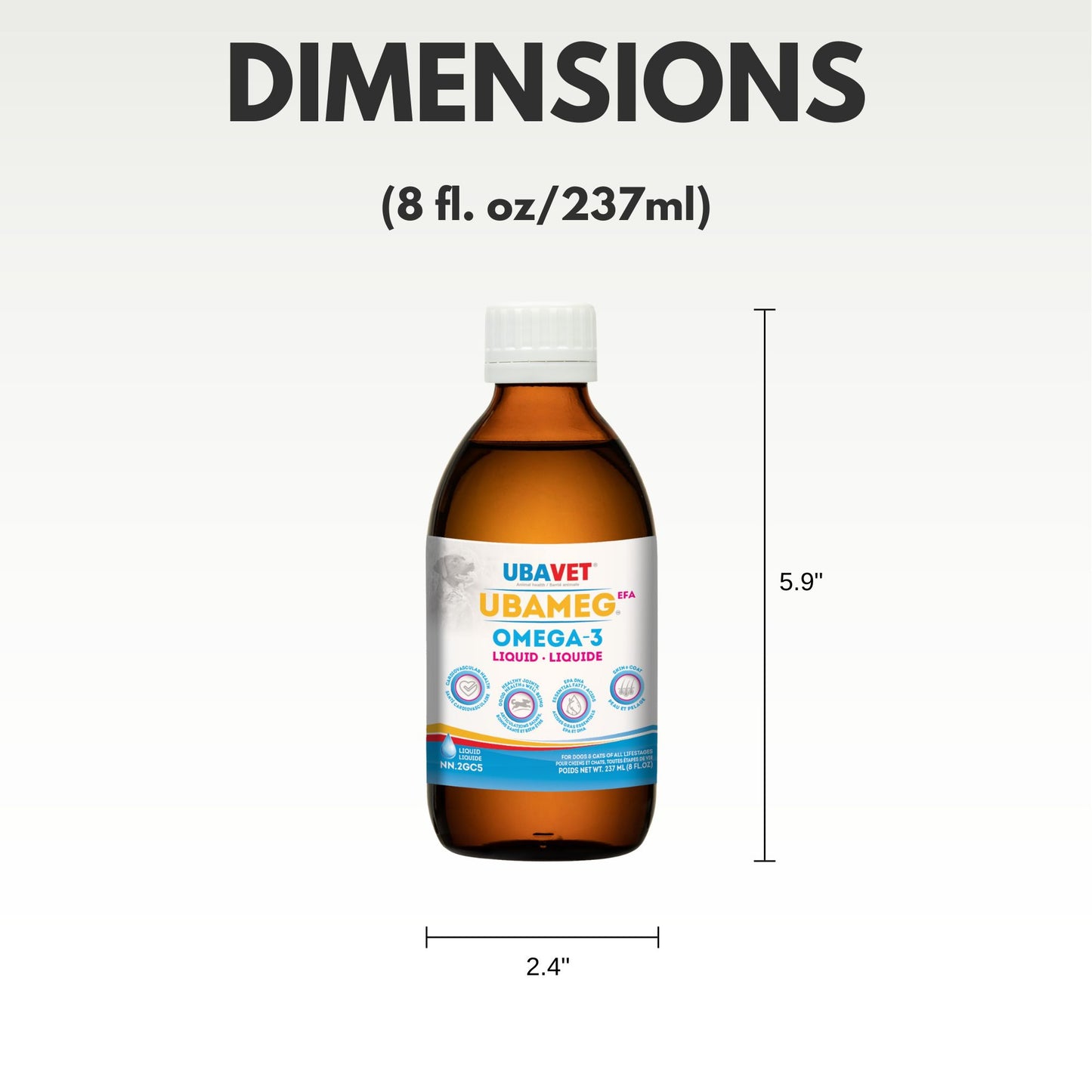 UBAVET Ubameg Omega-3 Fatty Acid Liquid for Dogs & Cats – (8 fl oz / 237ml)
