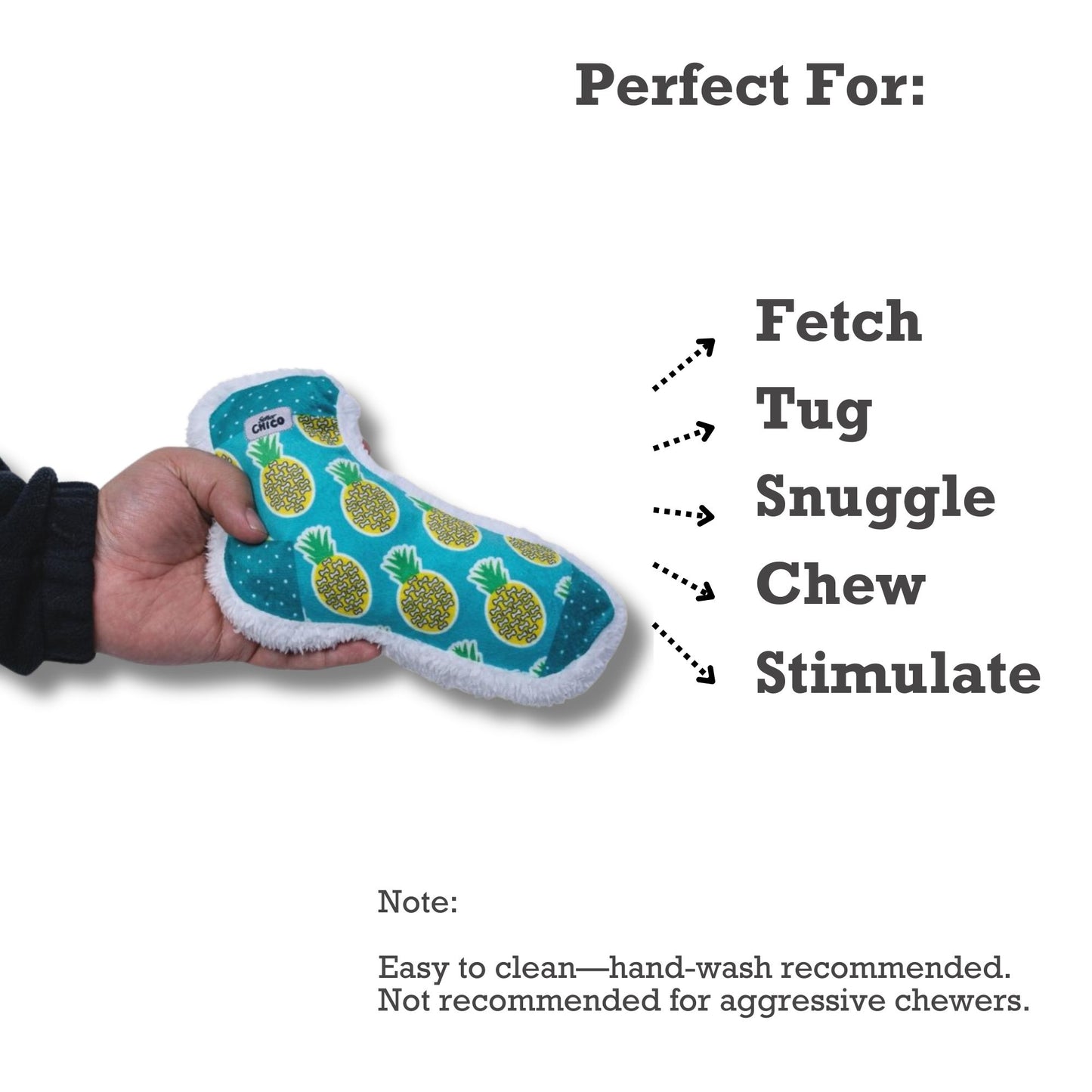 Pineapple Bones squeaky sock plush dog toy