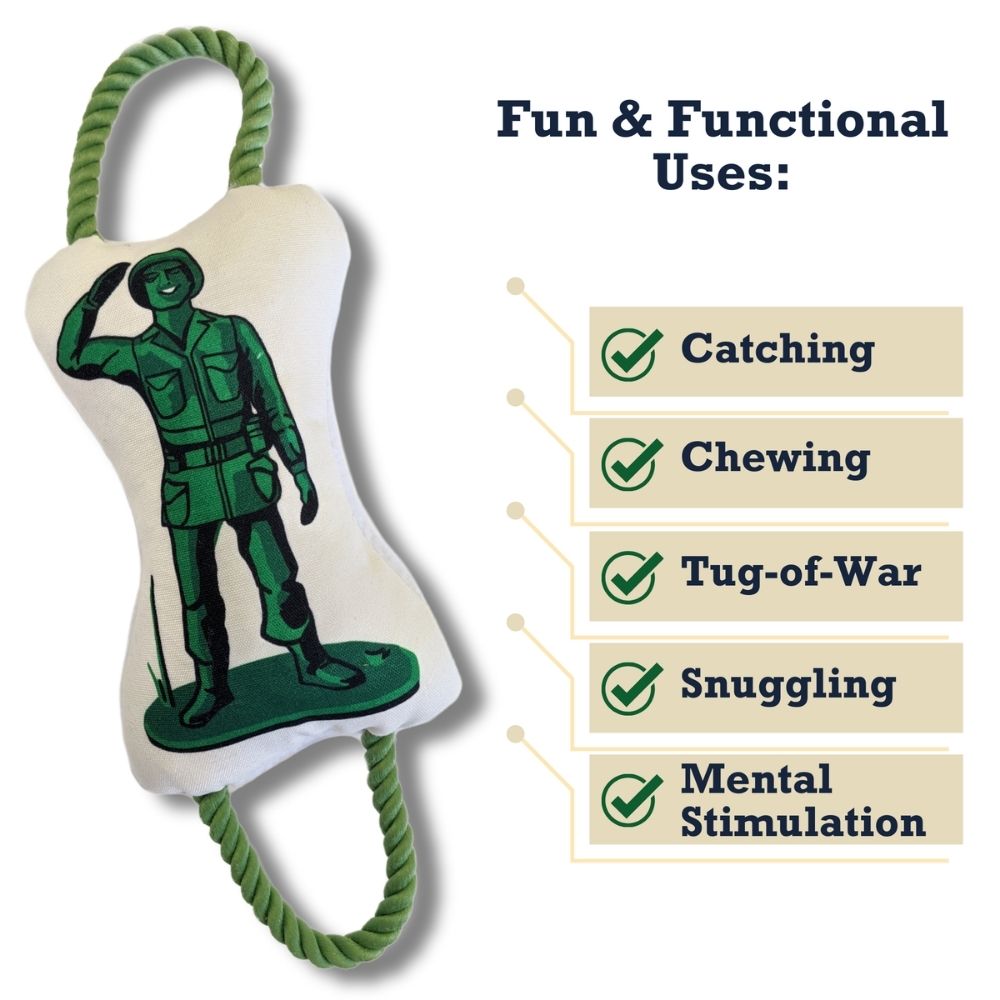 Retro soldier plush dog toy with non toxic print