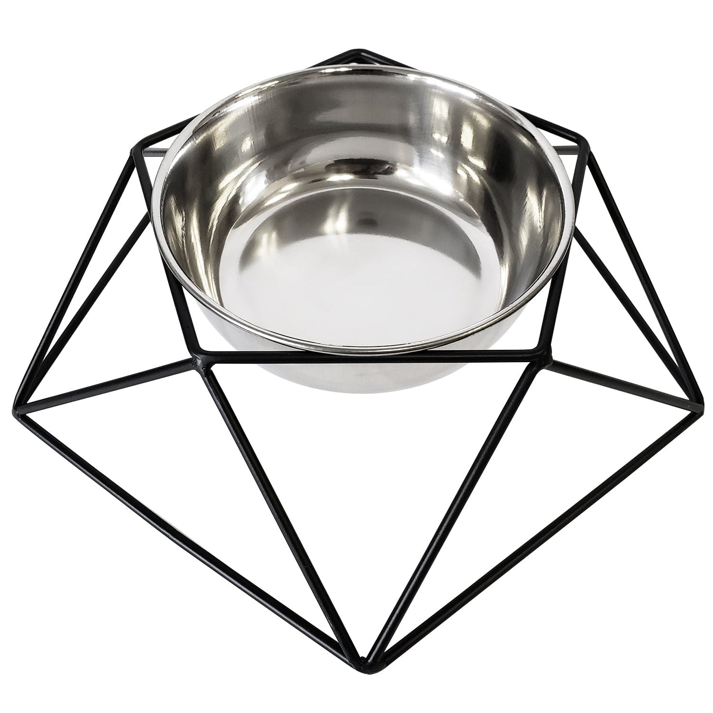 Country Living Modern Hexagonal Black Geometric Dog Feeder with Stainless Steel Bowl