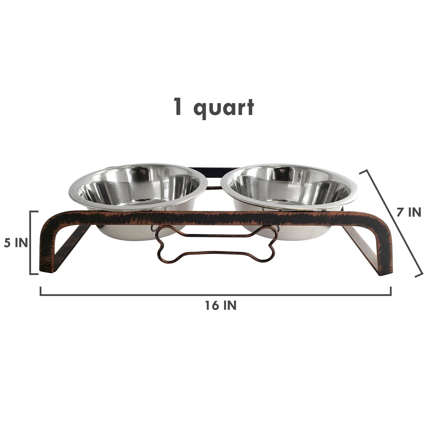 Country Living Elevated Rustic Design Dog Bone Feeder with 2 Stainless Steel Bowls