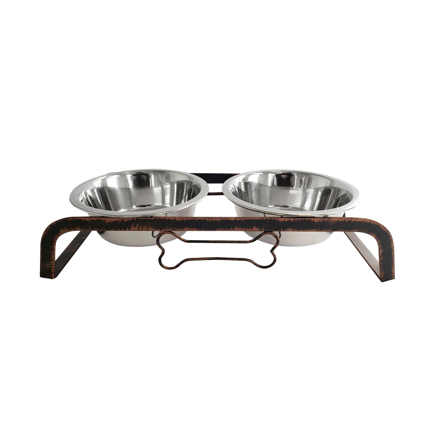 Country Living Elevated Rustic Design Dog Bone Feeder with 2 Stainless Steel Bowls