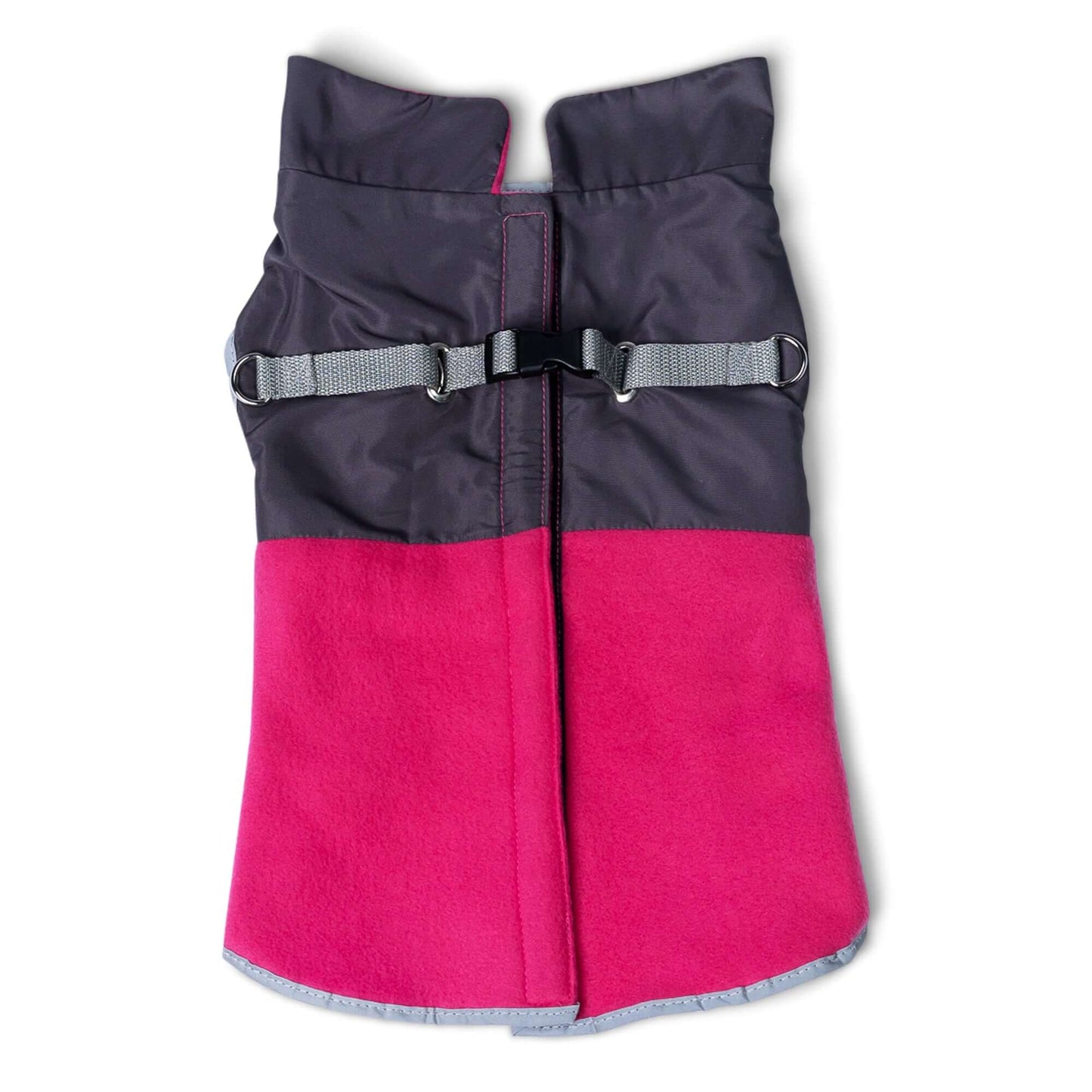 2-in-1 Thermal Dog Fleece Jacket with Removable Harness – Fuchsia