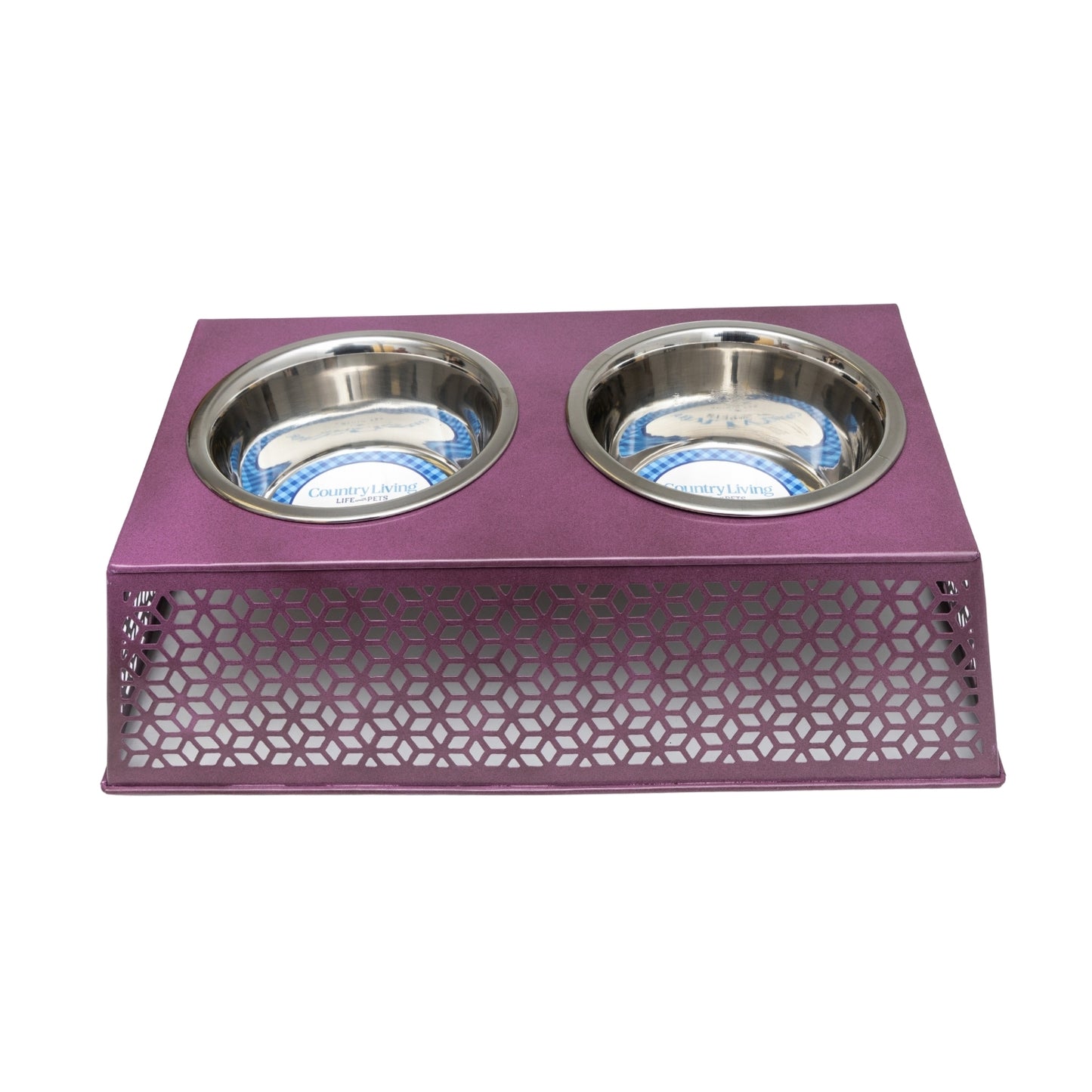 Country Living Elevated Dog Feeder with 2 Stainless Steel Bowls – Raised Pet Bowl, Ideal for Medium to Large Dogs – Plum Wine/32oz each