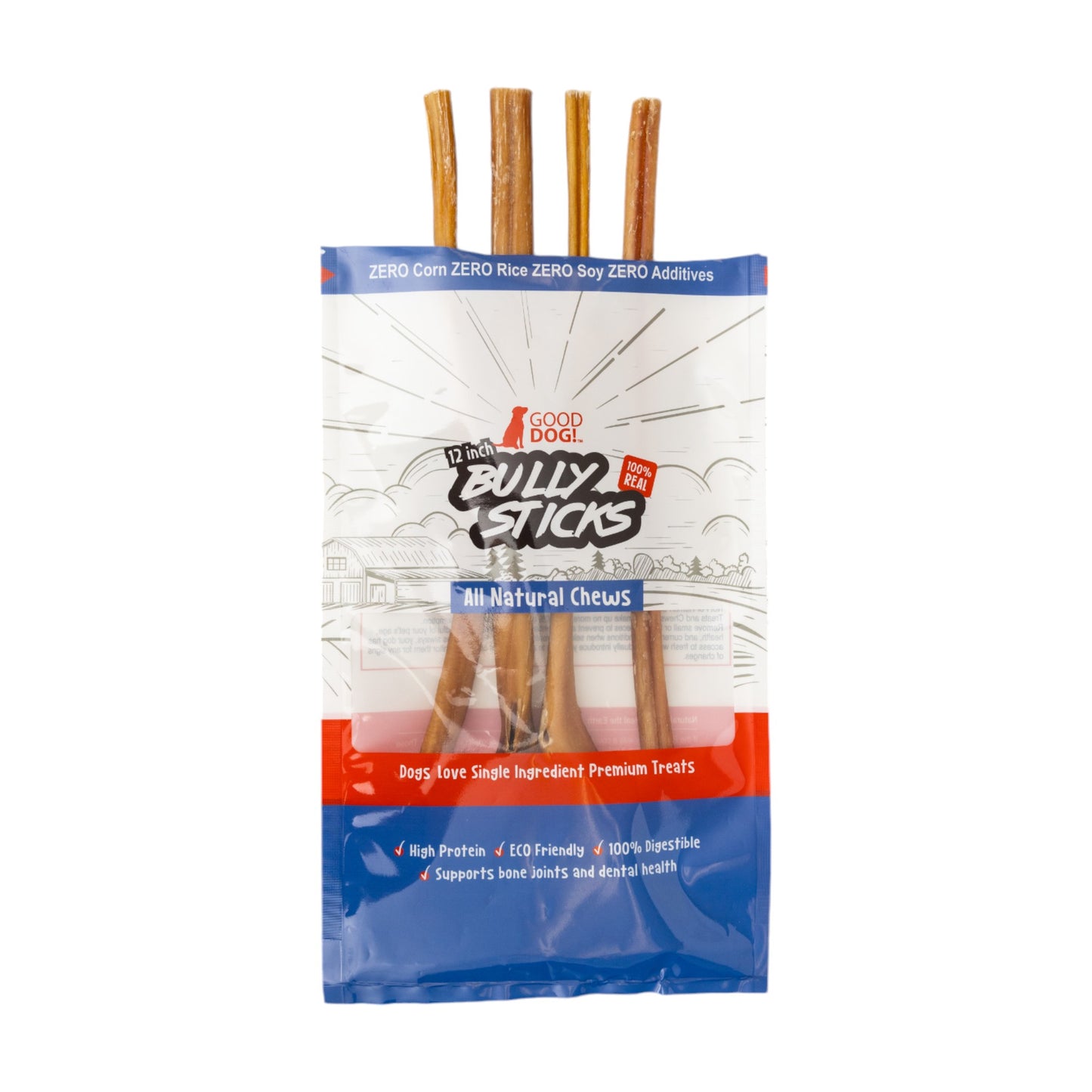 12 inch beef bully stick dog treats natural single ingredient chew 4 pack
