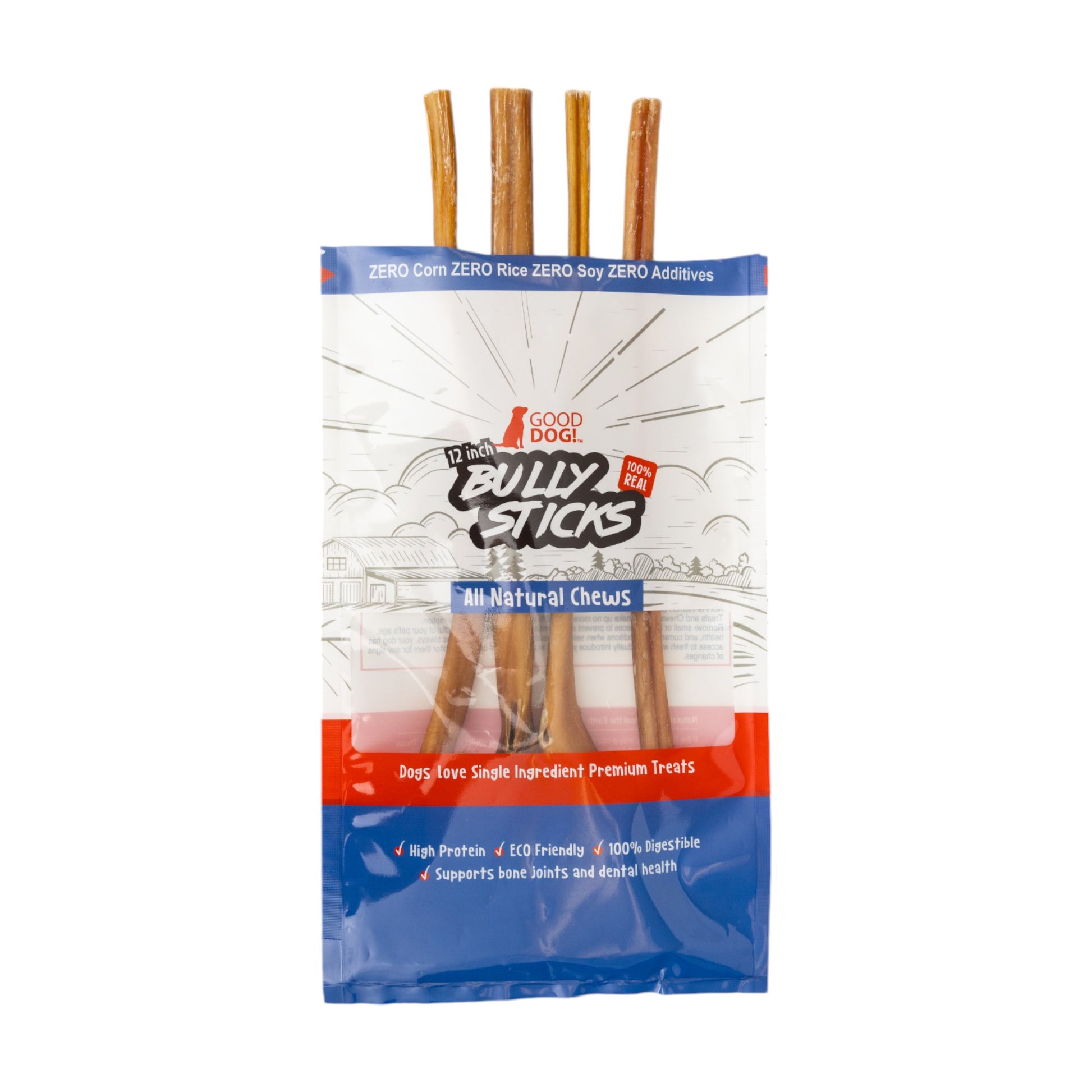 12 inch beef bully stick dog treats natural single ingredient chew 4 pack