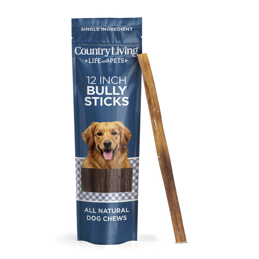 Country Living 12” Bully Sticks for Dogs – Standard – 5 Count Bag – All-Natural, Single-Ingredient, Long-Lasting Dog Chews