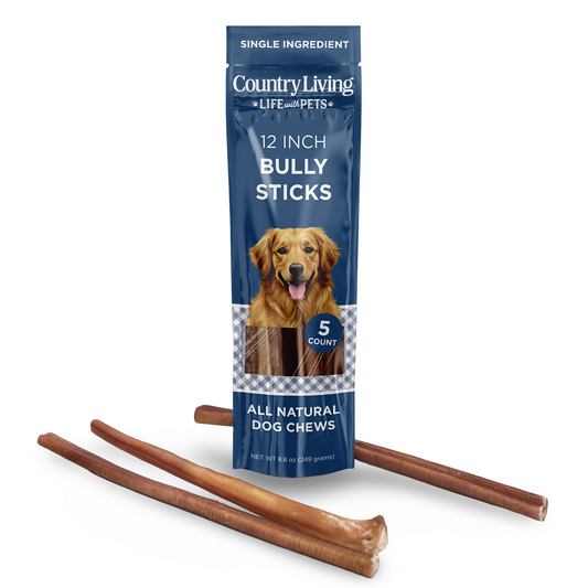 Country Living 12” Bully Sticks for Dogs – Standard – 5 Count Bag – All-Natural, Single-Ingredient, Long-Lasting Dog Chews