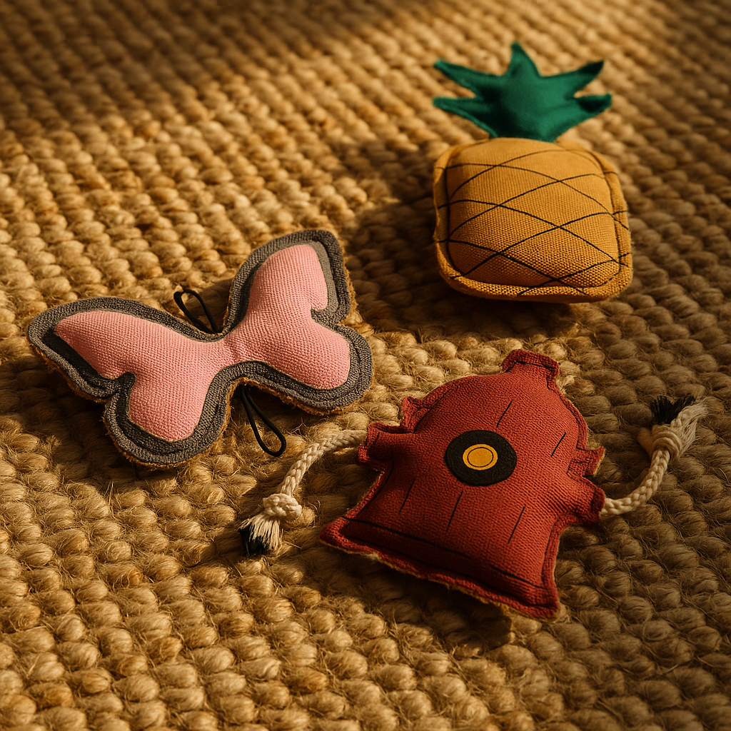 Country Living Dog Chew Toy Set - 3-Piece Canvas & Jute Toys in Pineapple, Fire Hydrant & Butterfly Shapes - Durable, Natural Fibers for Small & Medium Dogs
