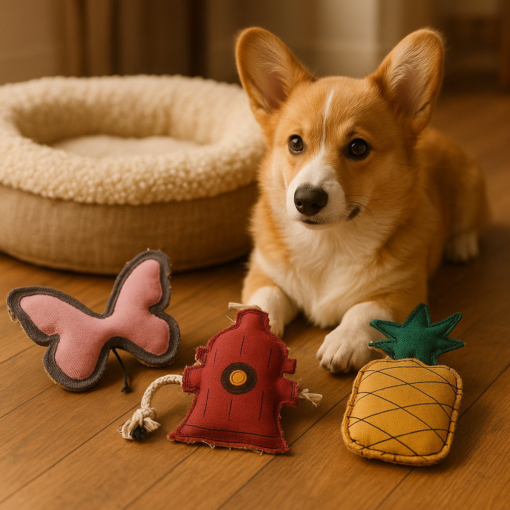 Country Living Dog Chew Toy Set - 3-Piece Canvas & Jute Toys in Pineapple, Fire Hydrant & Butterfly Shapes - Durable, Natural Fibers for Small & Medium Dogs