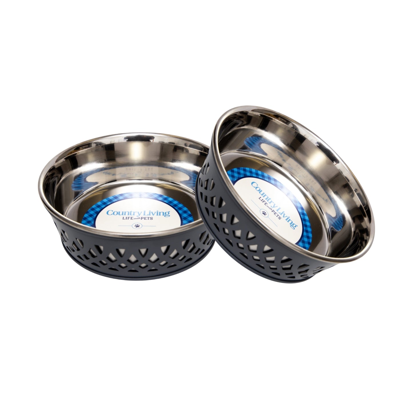 Country Living Set Of 2 Stainless Steel Dog Bowls - Farmhouse Style, Durable & Non-Slip, Ideal for Small/Medium Dogs, Easy Clean Pet Feeder