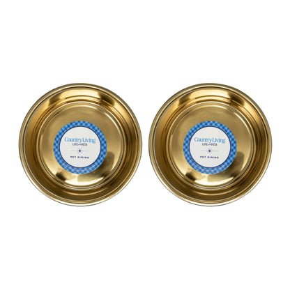 Country Living Set Of 2 Durable Stainless Steel Heavy Dog Bowl - Sturdy, Non-Tip Food and Water Dish for Pets, Stylish and Rust-Resistant Feeding Solution – Gold