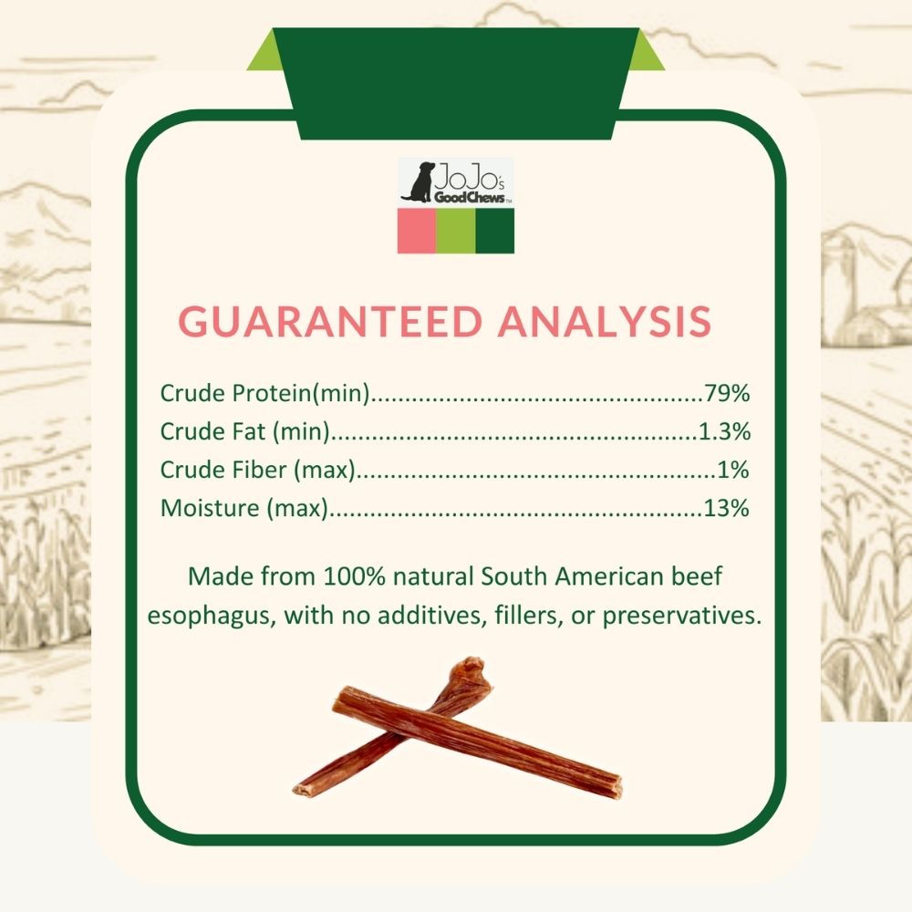 6 inch beef gullet sticks dog treats, 10 per bag