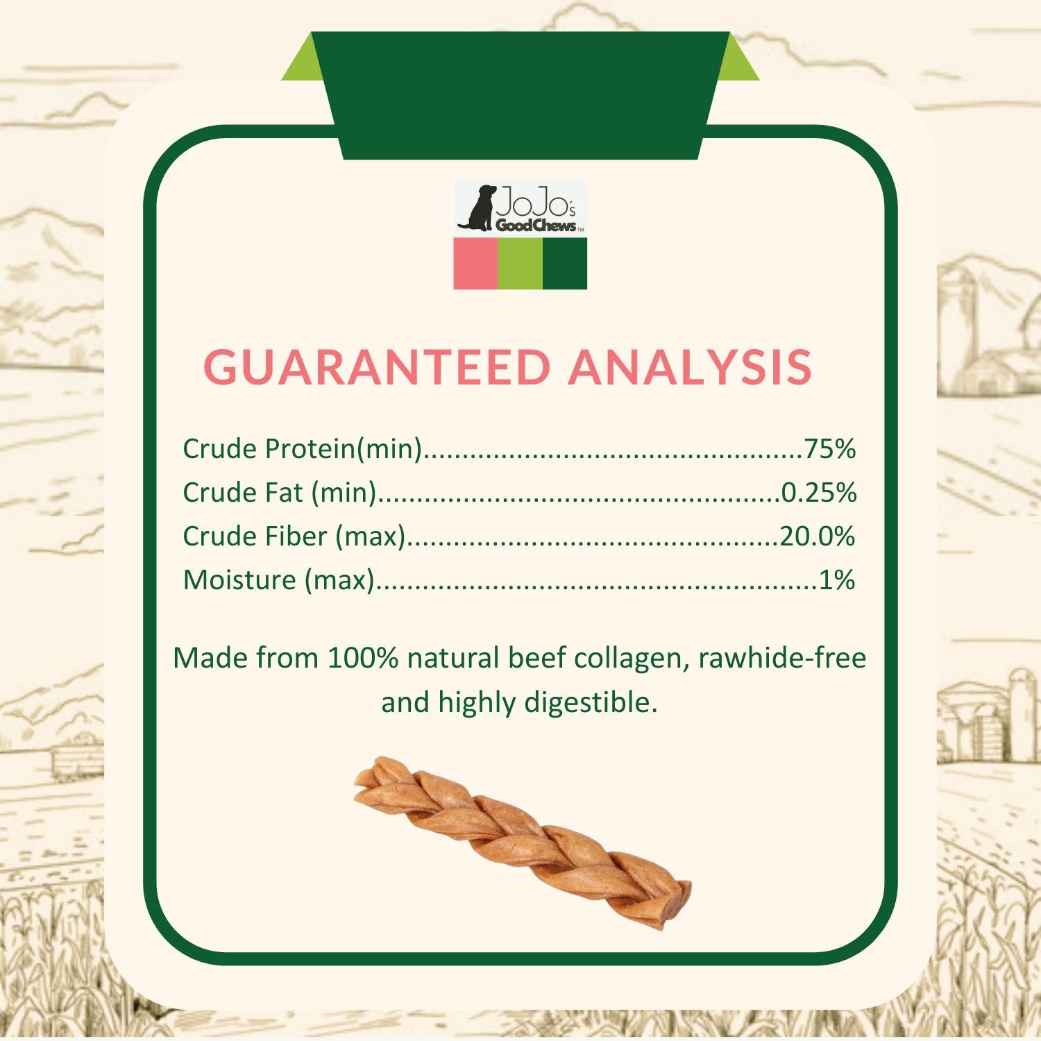 6 inch standard braided collagen stick dog treats 4 per bag all natural single ingredient chew