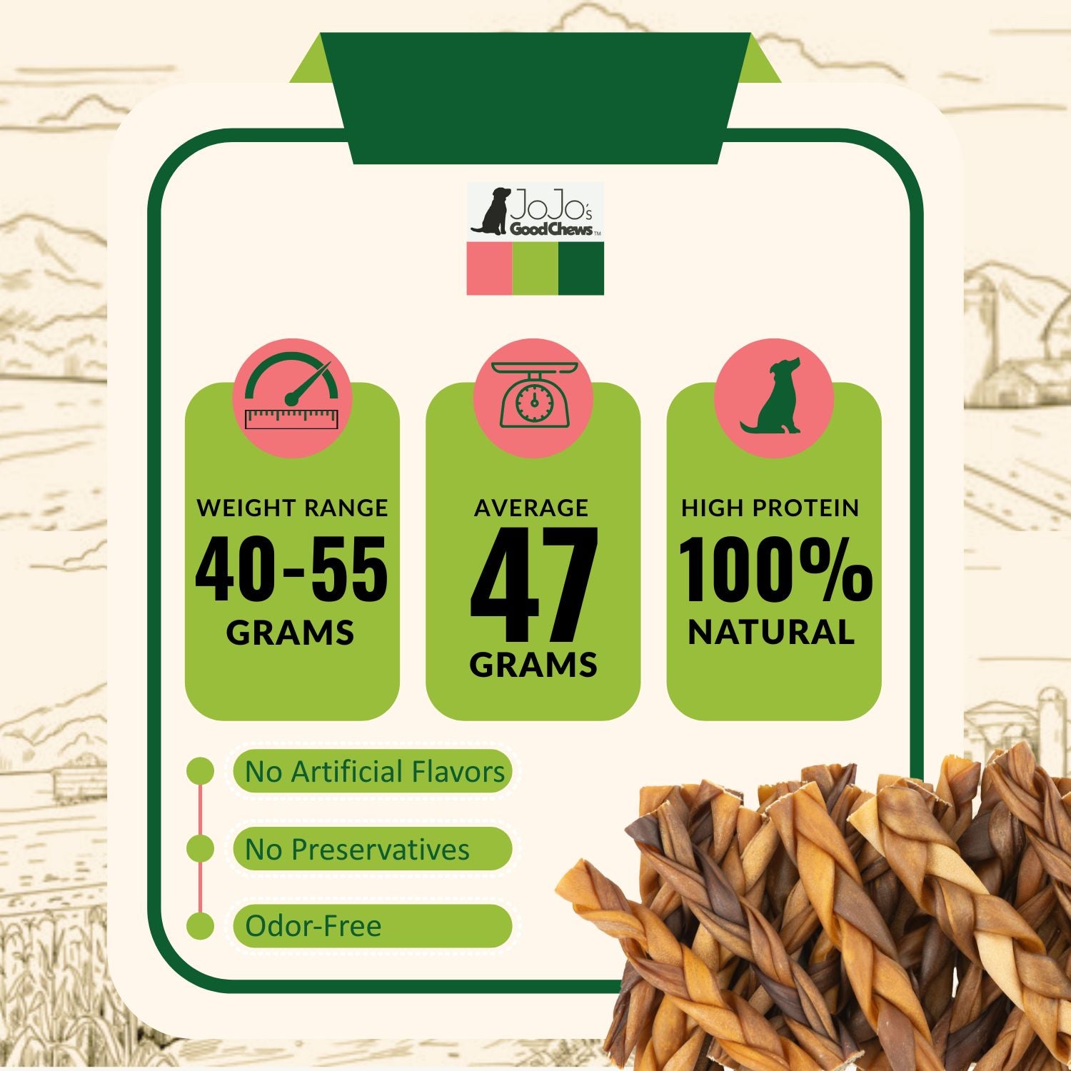 6 inch standard braided collagen stick dog treats 4 per bag all natural single ingredient chew